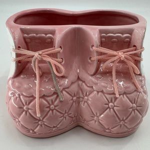 Napco Planter Vintage Baby Pink Shoes W/  Laces Shower Giftwares Maternity